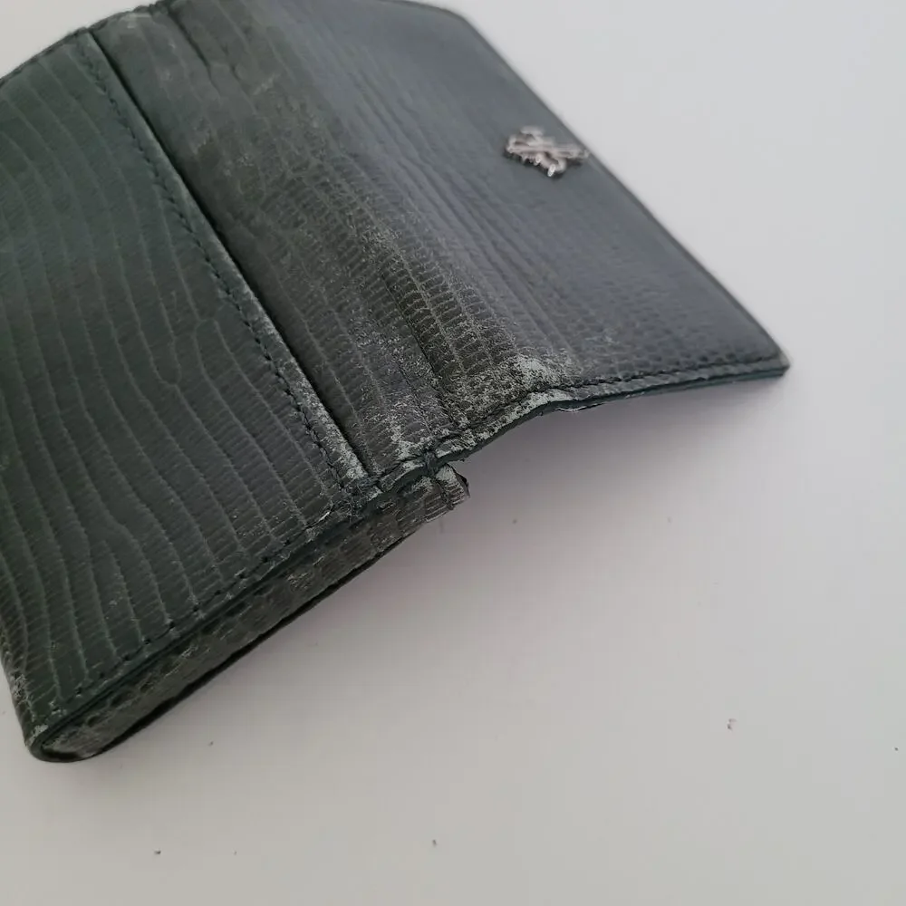 Cole‎ Haan Leather Wallet Compact Buissnes Card Holder Mini Smake Green Small